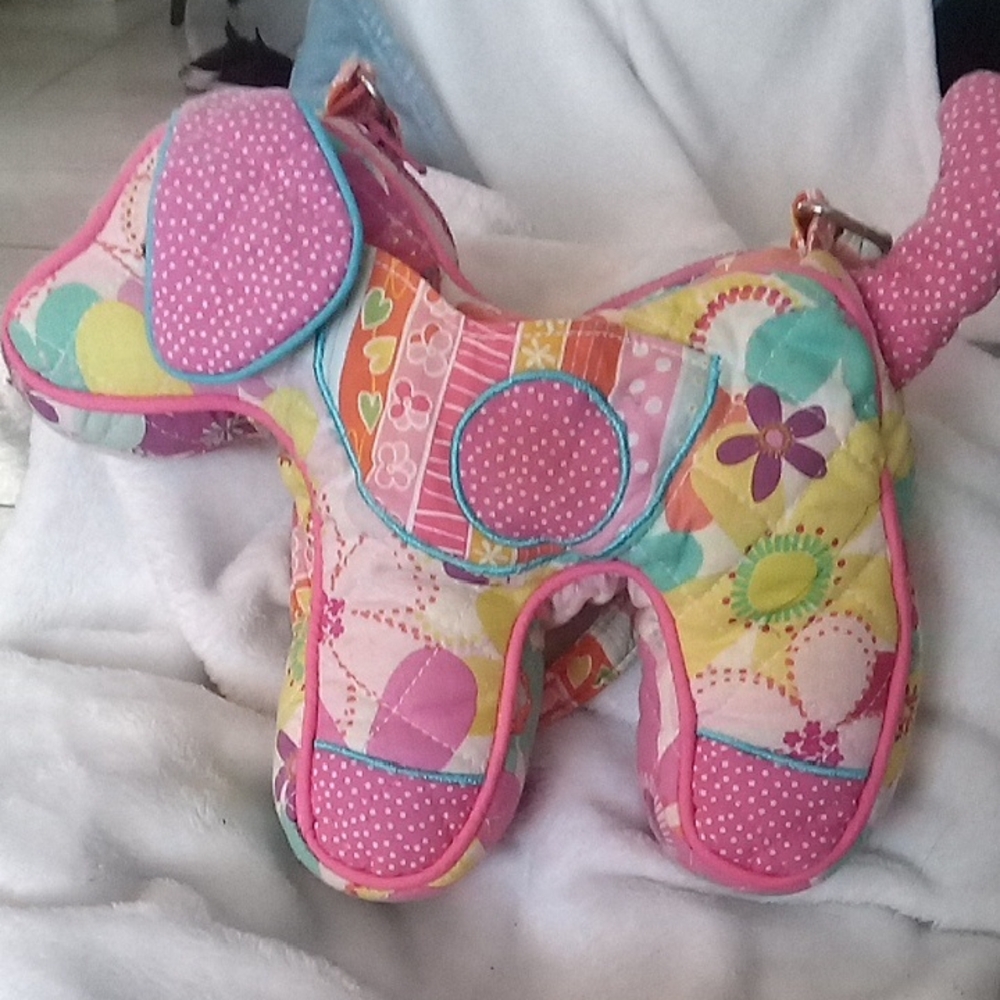 Patchwork Pink Floral Puppy Plush Bag for Kids